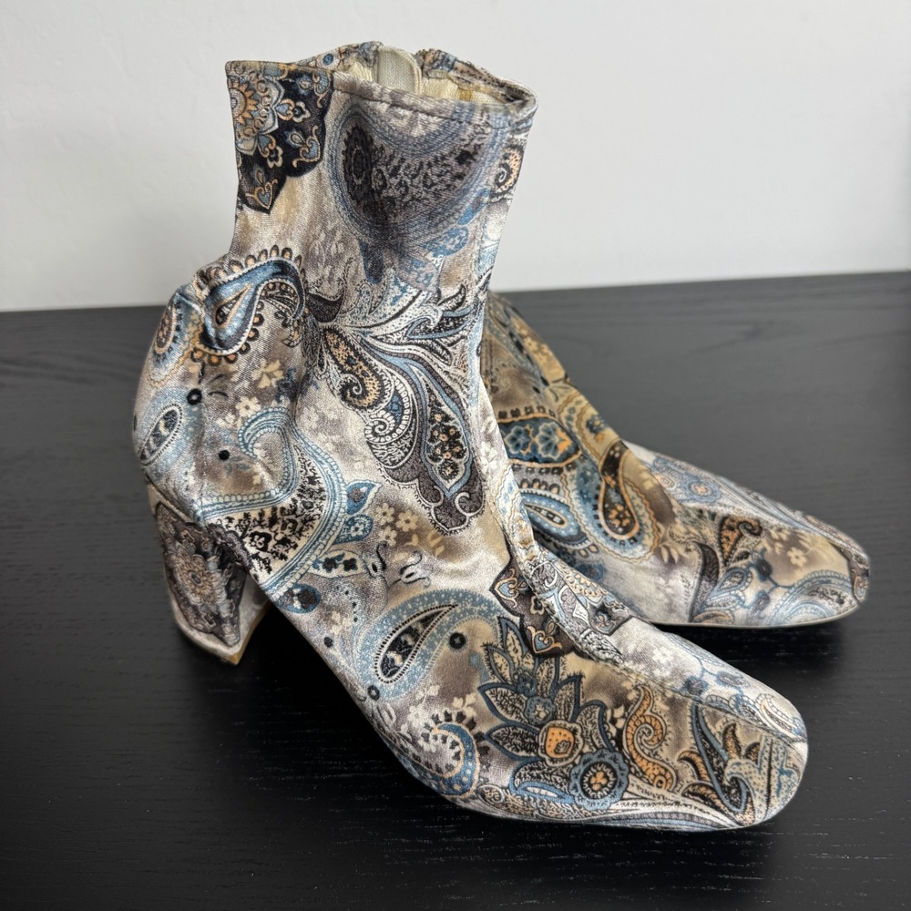 Jeffrey Campbell Paisley Velvet Block Heel Sock Booties Womens 8.5 Multicolor
